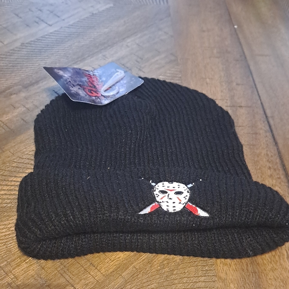 Black Beanie with Jason Vorhees Horror Mask Embroidery